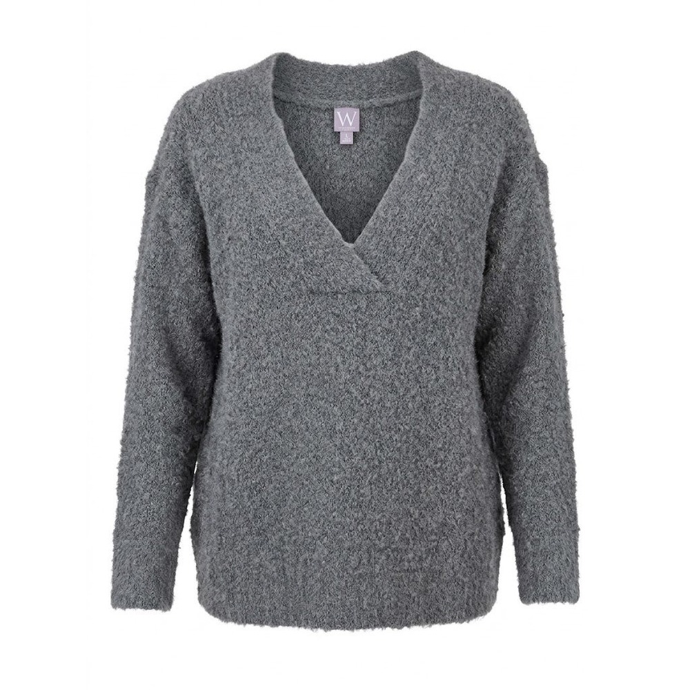 Worthington Sweater Womens L Gray V-Neck Textured Knit Cozycore Dark Academia